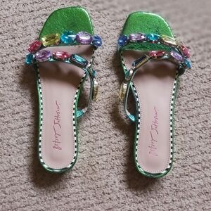 Betsey Johnson flat sandals with multi-colored jewels